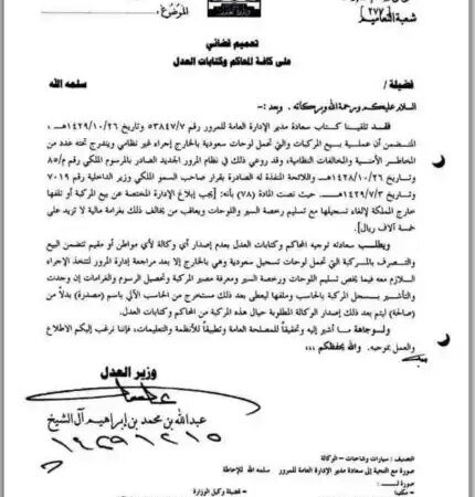 تعميم رقم (13/ت/3522) وتاريخ 16-12-1429هـ