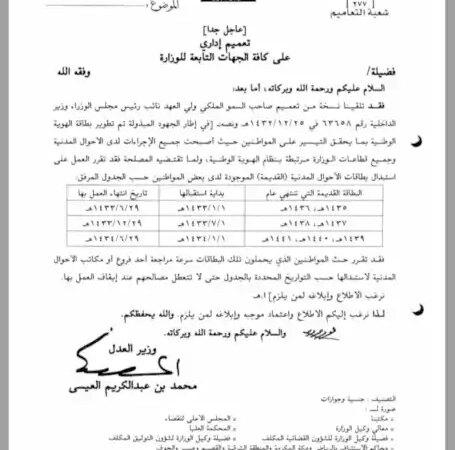 تعميم رقم (13/ت/4463) وتاريخ 24-01-1433هـ