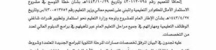 تعميم رقم (4400045898) وتاريخ 20-01-1444هـ