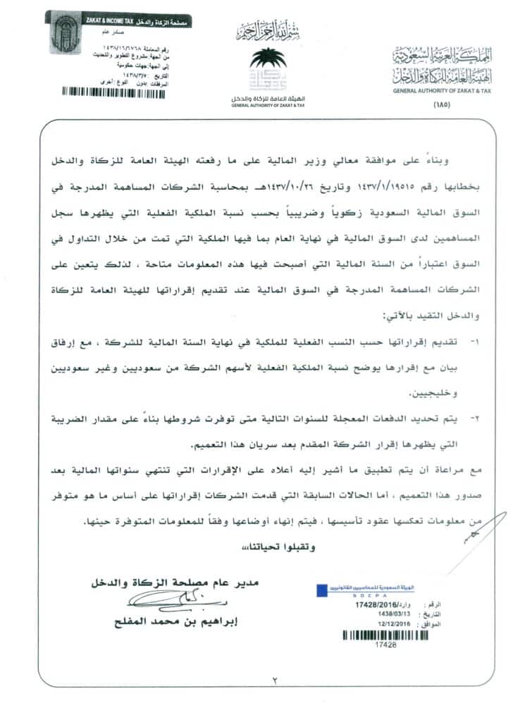 قرار الهيئة العامة للزكاة والدخل رقم (1438/16/6768) وتاريخ 05-03-1438هـ